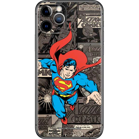 DC Comics Superman Vintage Action pose pattern iPhone 11 Pro Skin