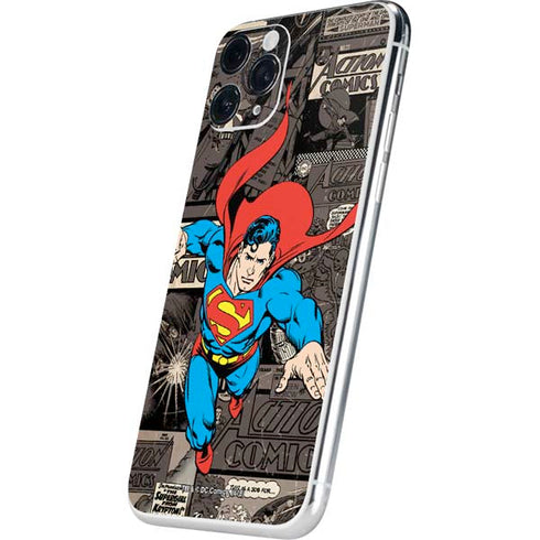 DC Comics Superman Vintage Action pose pattern iPhone 11 Pro Skin