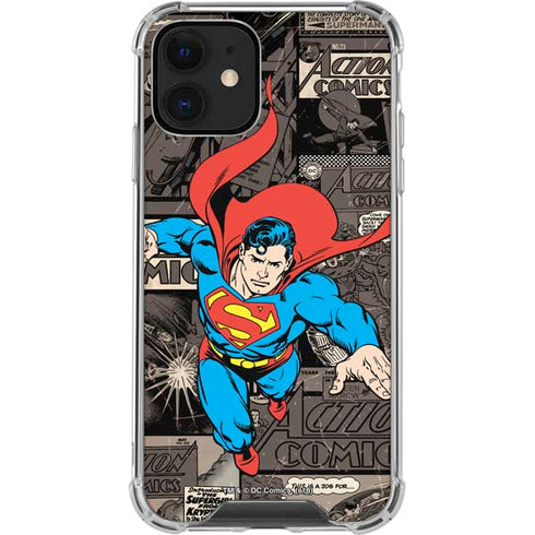 DC Comics Superman Vintage Action pose pattern iPhone 12 Clear Case