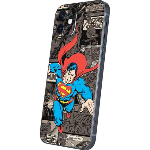 DC Comics Superman Vintage Action pose pattern iPhone 12 Skin