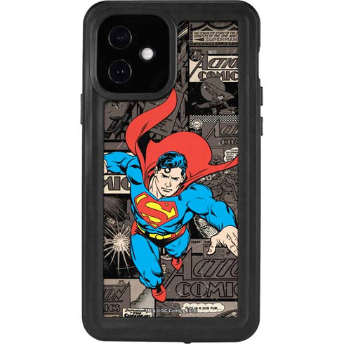 DC Comics Superman Vintage Action pose pattern iPhone 12 Waterproof Case