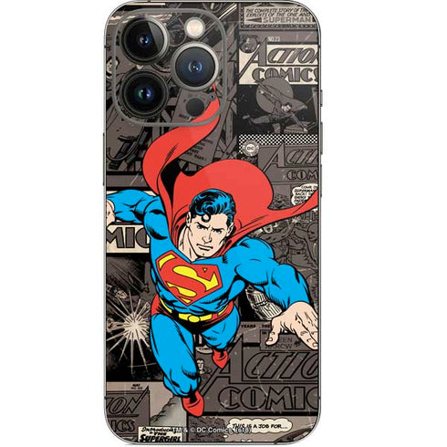 DC Comics Superman Vintage Action pose pattern iPhone 13 Pro Skin