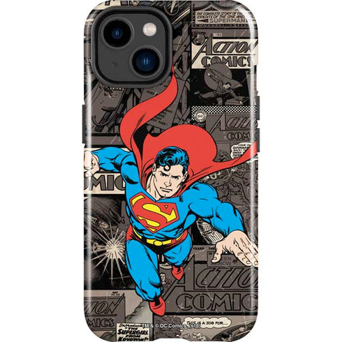 DC Comics Superman Vintage Action pose pattern iPhone 14 Plus Impact Case