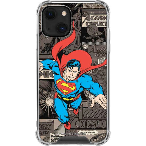 DC Comics Superman Vintage Action pose pattern iPhone 14 Plus Clear Case