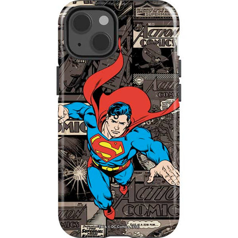 DC Comics Superman Vintage Action pose pattern iPhone 15 Impact Case