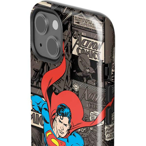 DC Comics Superman Vintage Action pose pattern iPhone 15 Impact Case