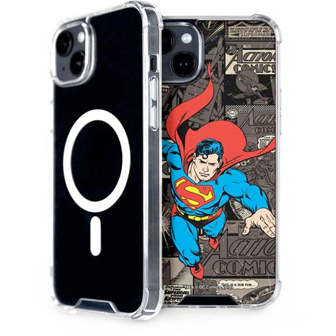 DC Comics Superman Vintage Action pose pattern iPhone 15 Plus MagSafe Case