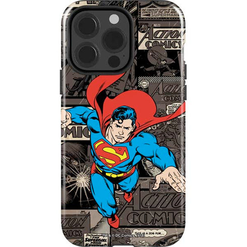 DC Comics Superman Vintage Action pose pattern iPhone 15 Pro Impact Case