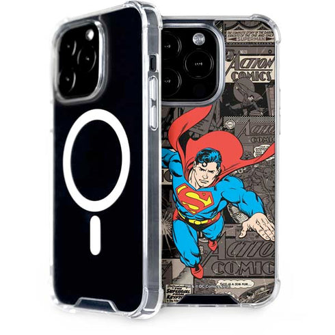 DC Comics Superman Vintage Action pose pattern iPhone 15 Pro MagSafe Case