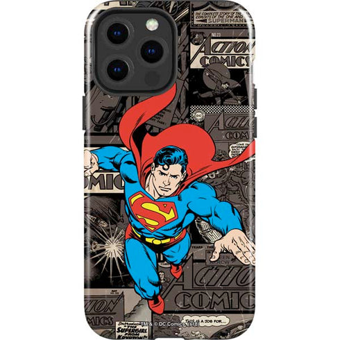 DC Comics Superman Vintage Action pose pattern iPhone 15 Pro Max Impact Case