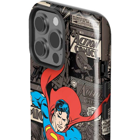 DC Comics Superman Vintage Action pose pattern iPhone 15 Pro Max Impact Case