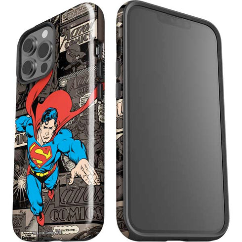 DC Comics Superman Vintage Action pose pattern iPhone 15 Pro Max Impact Case