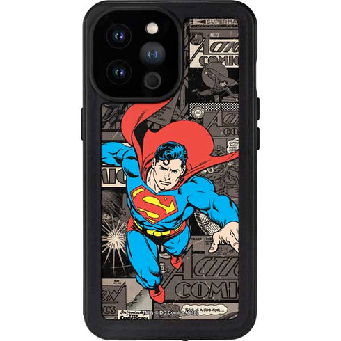DC Comics Superman Vintage Action pose pattern iPhone 14 Pro Max Waterproof Case