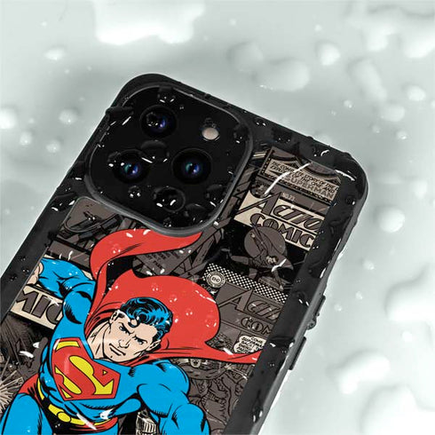 DC Comics Superman Vintage Action pose pattern iPhone 14 Pro Max Waterproof Case