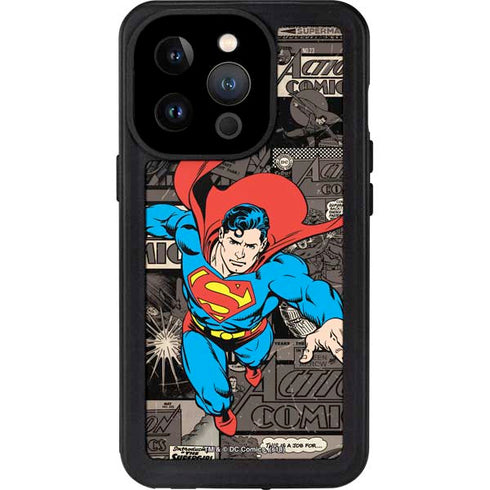 DC Comics Superman Vintage Action pose pattern iPhone 14 Pro Waterproof Case