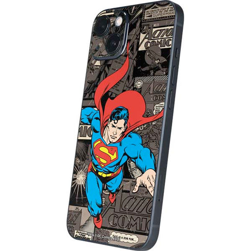 DC Comics Superman Vintage Action pose pattern iPhone 15 Skin