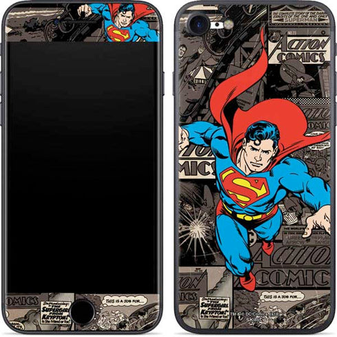 DC Comics Superman Vintage Action pose pattern iPhone SE (2nd & 3rd Gen) Skin