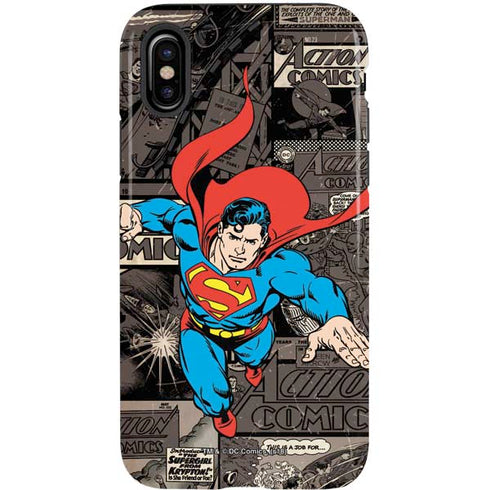 DC Comics Superman Vintage Action pose pattern iPhone X Pro Case