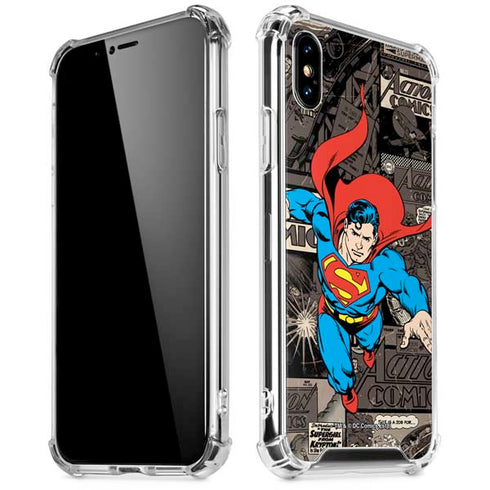 DC Comics Superman Vintage Action pose pattern iPhone XS Max Clear Case