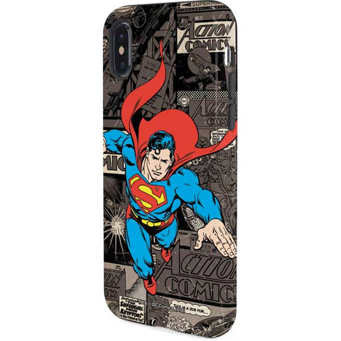 DC Comics Superman Vintage Action pose pattern iPhone XS Pro Case
