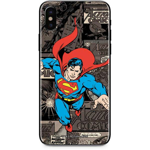 DC Comics Superman Vintage Action pose pattern iPhone XS Skin