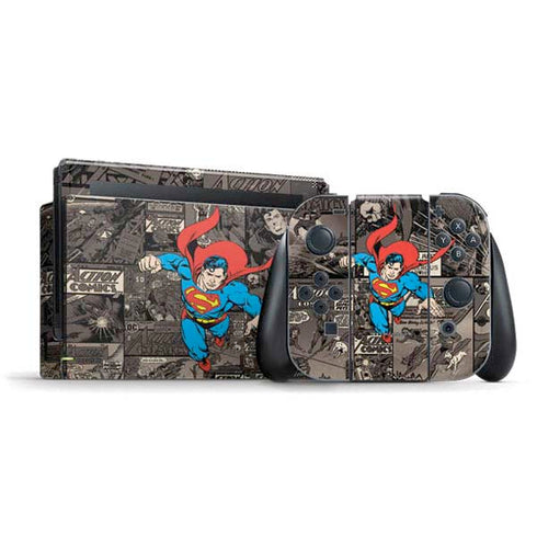 DC Comics Superman Vintage Action pose pattern Nintendo Switch Bundle Skin