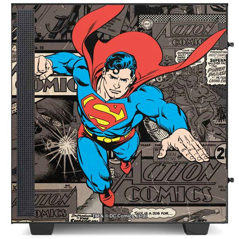 DC Comics Superman Vintage Action pose pattern NZXT H510 Compact ATX Mid-Tower Case Skin