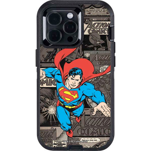 DC Comics Superman Vintage Action pose pattern Otterbox Defender iPhone Skin