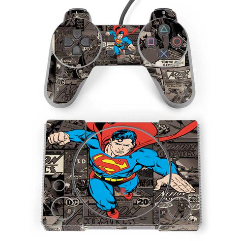 DC Comics Superman Vintage Action pose pattern PlayStation Classic Bundle Skin
