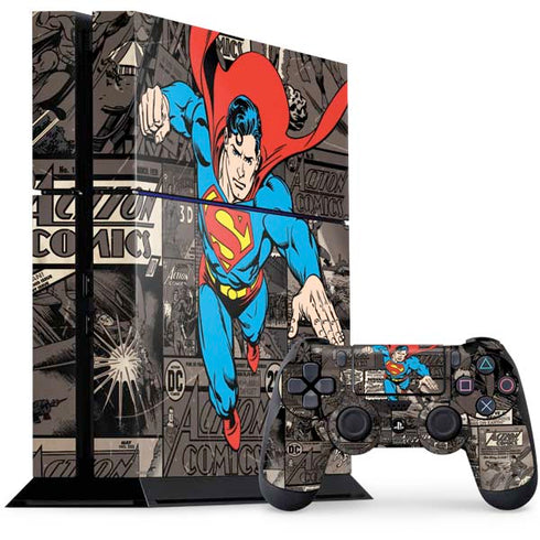 DC Comics Superman Vintage Action pose pattern PS4 Console and Controller Bundle Skin