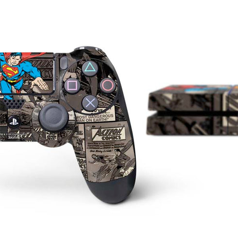DC Comics Superman Vintage Action pose pattern PS4 Console and Controller Bundle Skin