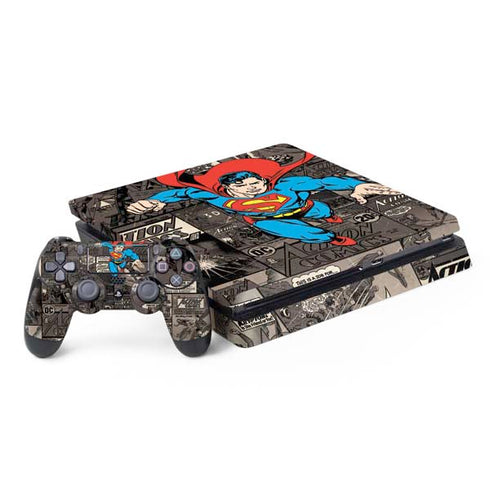 DC Comics Superman Vintage Action pose pattern PS4 Slim Bundle Skin
