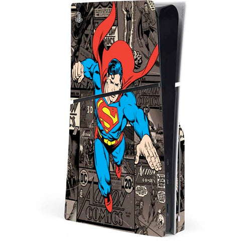 DC Comics Superman Vintage Action pose pattern PS5 Slim Disk Console Skin