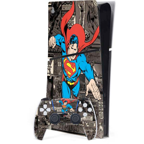 DC Comics Superman Vintage Action pose pattern PS5 Slim Digital Edition Bundle Skin