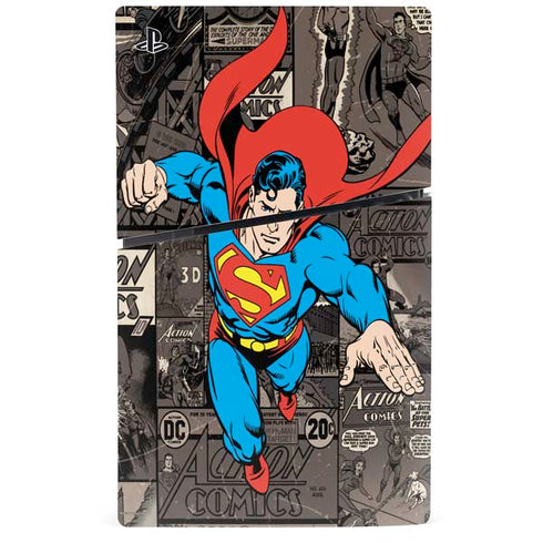 DC Comics Superman Vintage Action pose pattern PS5 Slim Digital Edition Bundle Skin