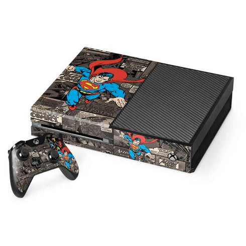 DC Comics Superman Vintage Action pose pattern Xbox One Console and Controller Bundle Skin