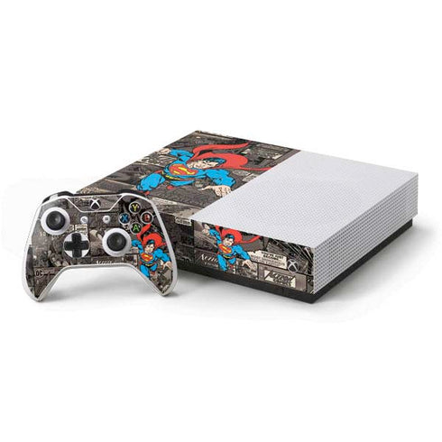 DC Comics Superman Vintage Action pose pattern Xbox One S All-Digital Edition Bundle Skin