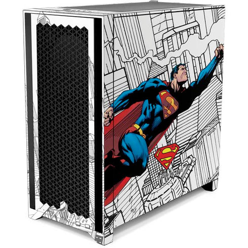 DC Comics Superman Super Speed Flying Over City Corsair 4000D Tempered Glass Mid-Tower ATX Case Skin