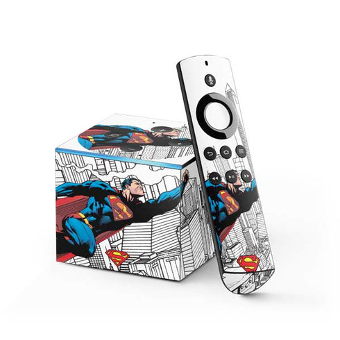 DC Comics Superman Super Speed Flying Over City Fire TV Cube Skin