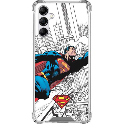 DC Comics Superman Super Speed Flying Over City Galaxy A14 5G Clear Case
