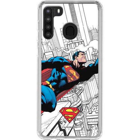 DC Comics Superman Super Speed Flying Over City Galaxy A21 Clear Case