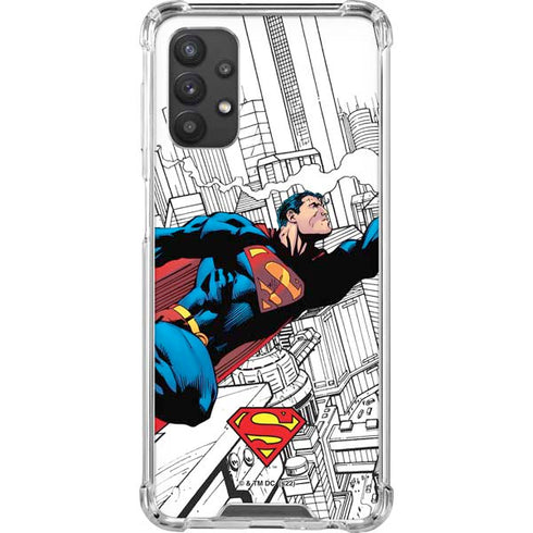 DC Comics Superman Super Speed Flying Over City Galaxy A32 5G Clear Case