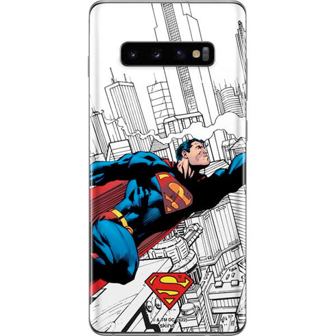DC Comics Superman Super Speed Flying Over City Galaxy S10 Plus Skin