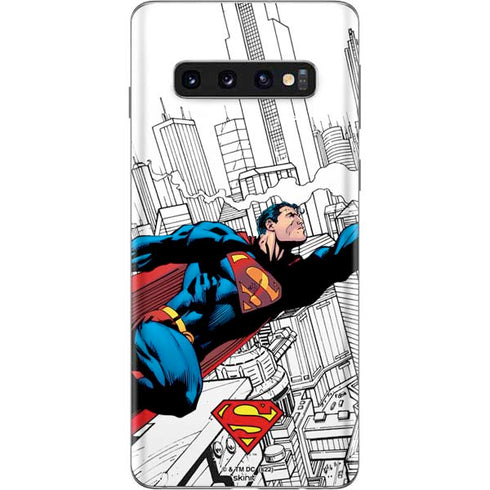 DC Comics Superman Super Speed Flying Over City Galaxy S10 Skin