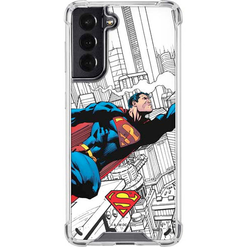 DC Comics Superman Super Speed Flying Over City Galaxy S21 5G Clear Case