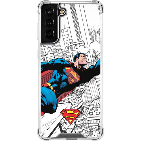 DC Comics Superman Super Speed Flying Over City Galaxy S21 FE Clear Case