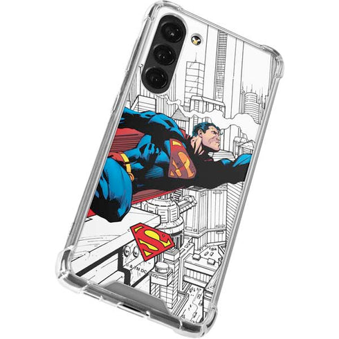 DC Comics Superman Super Speed Flying Over City Galaxy S23 Plus Clear Case