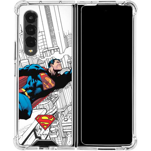 DC Comics Superman Super Speed Flying Over City Galaxy Z Fold4 5G Clear Case