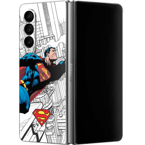 DC Comics Superman Super Speed Flying Over City Galaxy Z Fold4 5G Skin