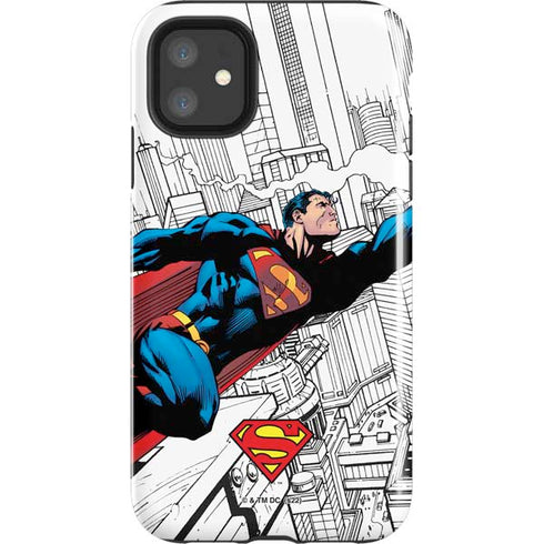 DC Comics Superman Super Speed Flying Over City iPhone 11 Impact Case